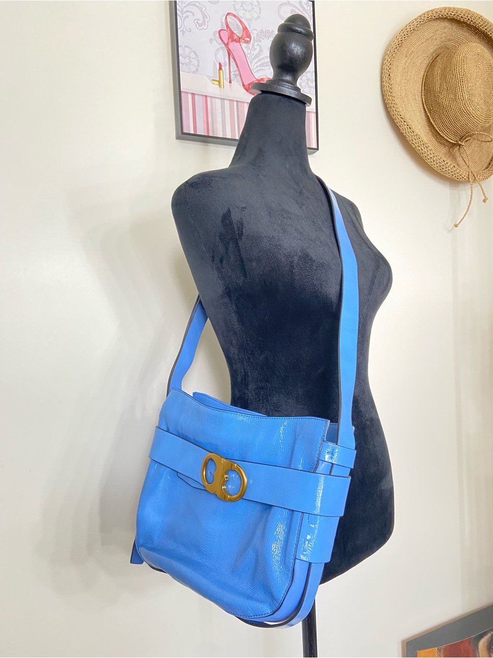 Tory Burch Bright Blue Leather Shoulder Bag with Gold Hardware